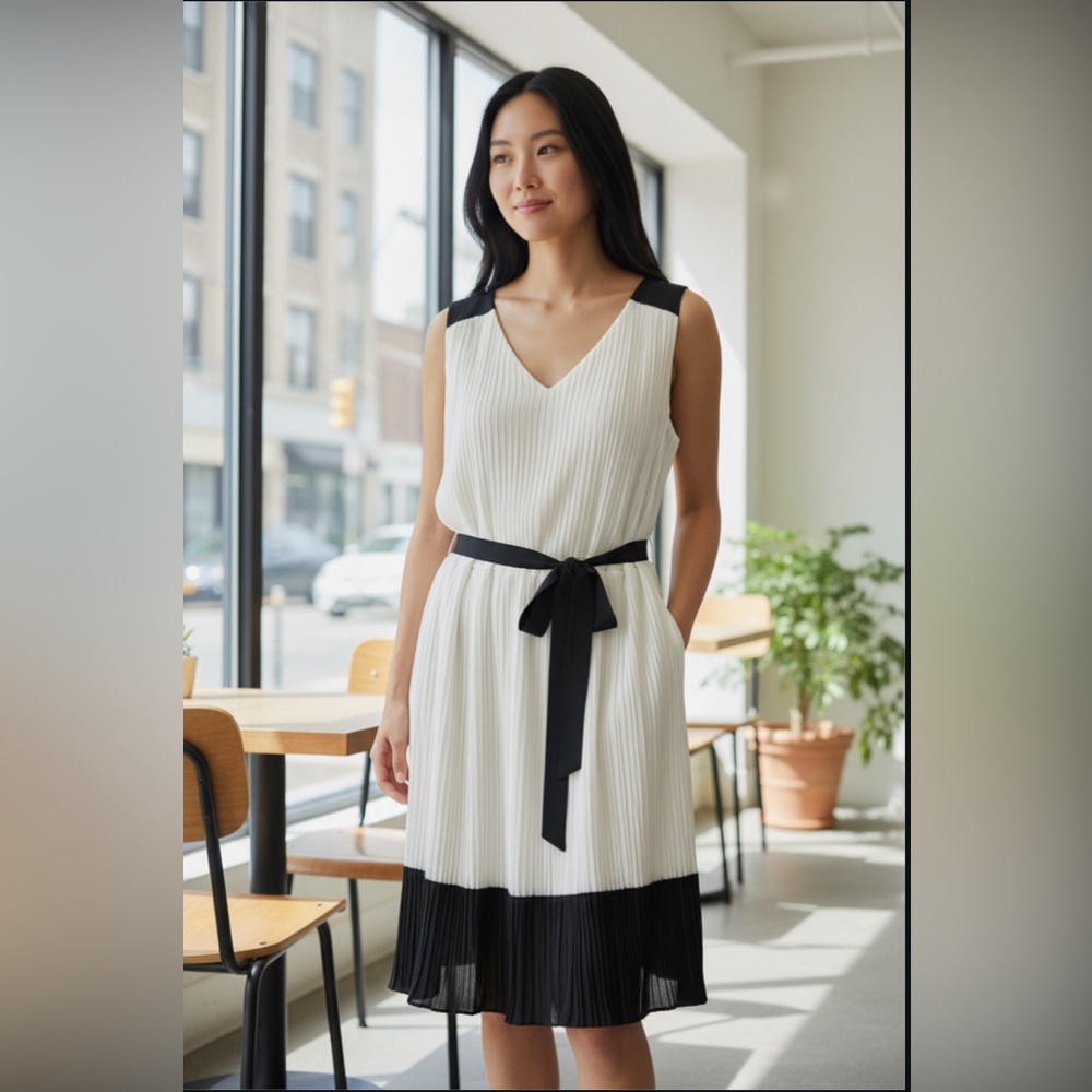 Eloquii The Limited Black and White Pleated Midi Dress NWT